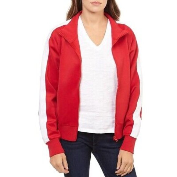 NWT WOMEN'S THEO & SPENCE RUNNING FITNESS TRACK JACKET red SZ S $88 - Picture 1 of 10